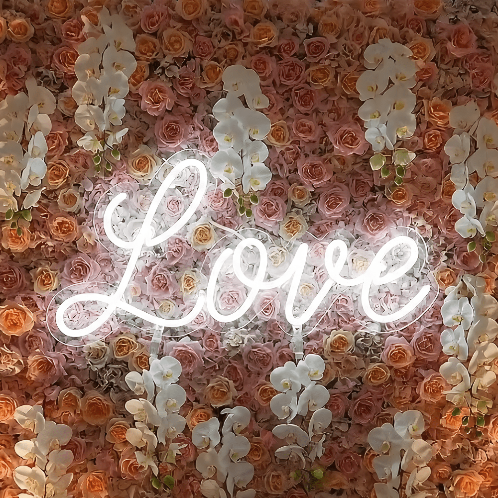Custom LED neon sign in a wedding photo booth – perfect for selfie stations, event backdrops, and unforgettable photo moments in Australia.