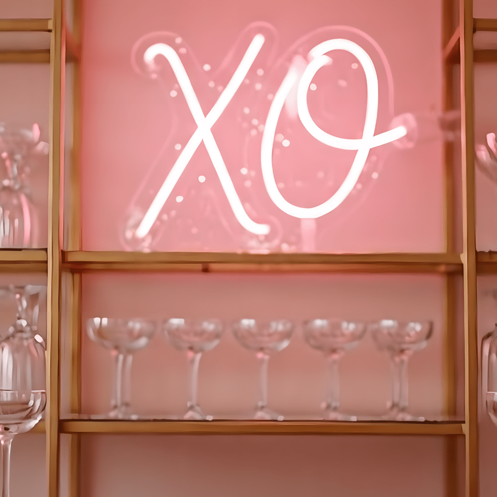 Custom LED neon sign above a wedding bar or drinks station – perfect for receptions, signature cocktails, and party vibes in Australia.