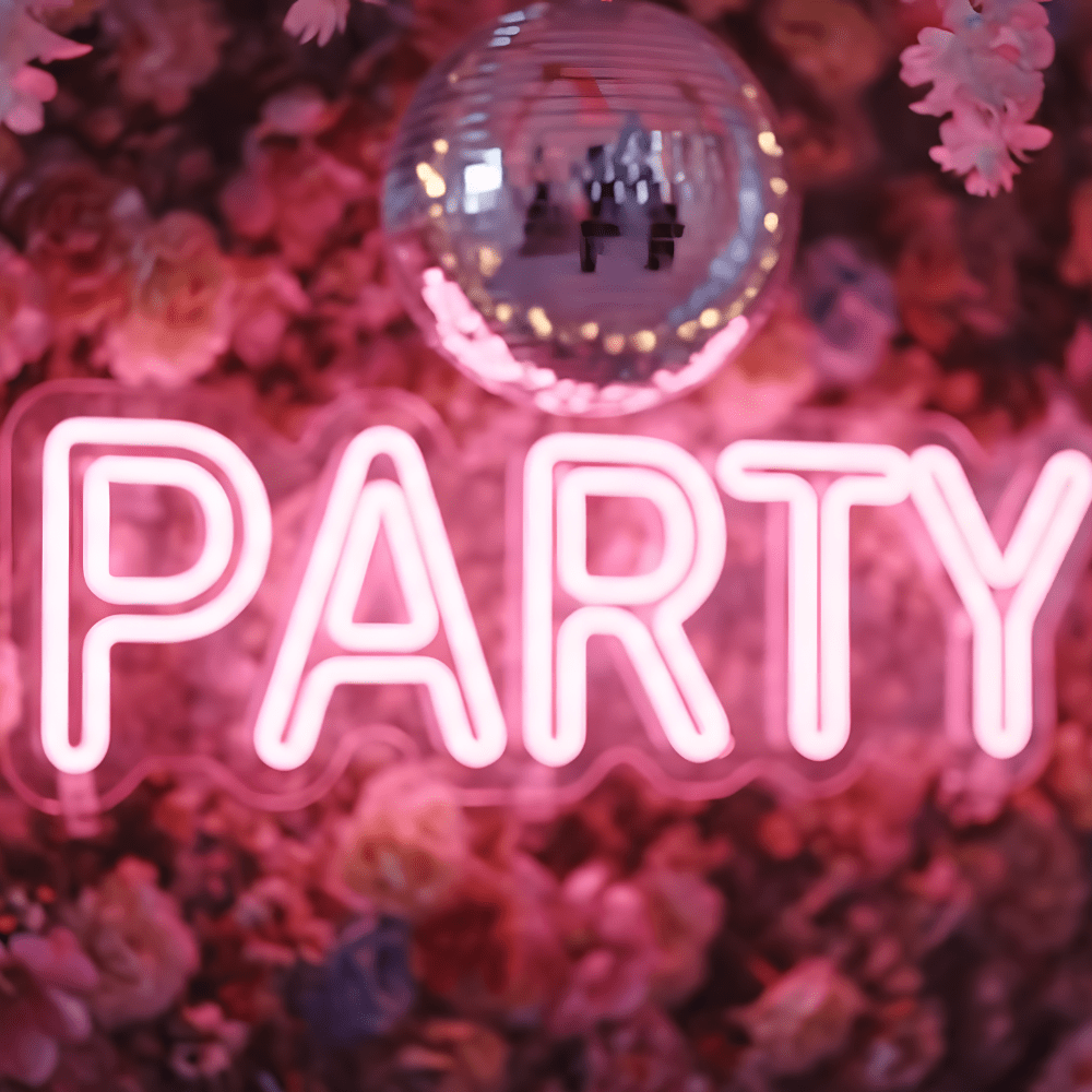 Custom LED neon sign glowing on a wedding dancefloor – ideal for receptions, photo moments, and romantic celebrations in Australia.