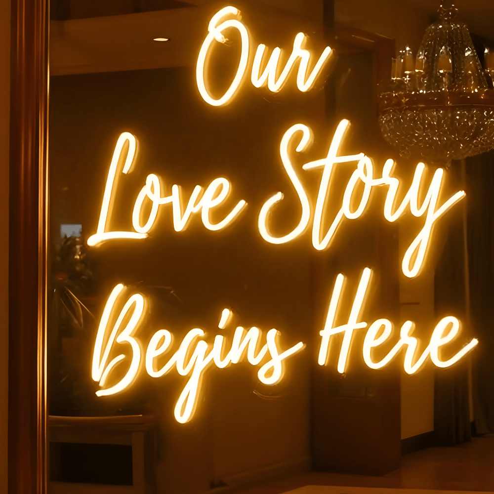 Custom LED neon welcome sign at a wedding entrance – ideal for receptions, ceremony arrivals, and guest greetings across Australia.