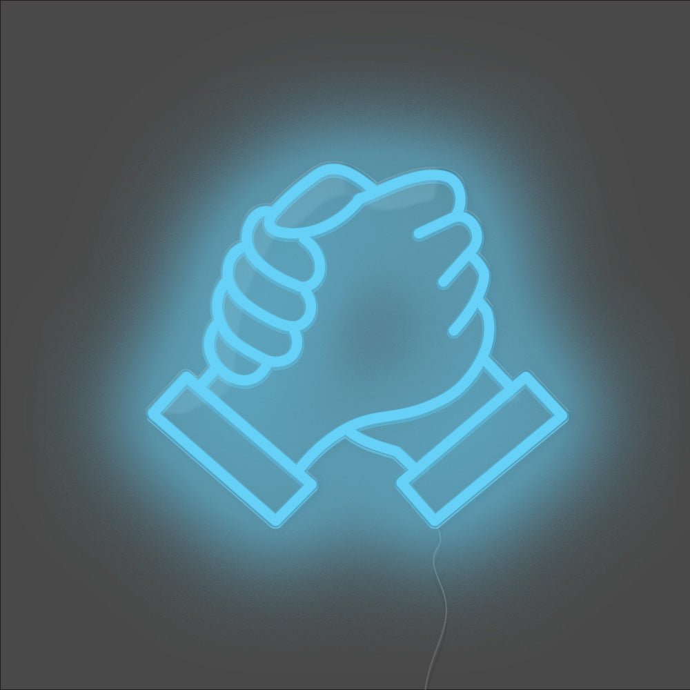 Brotherhood Handshake Neon Sign - Unrivaled Neon - Light Blue #color_light blue