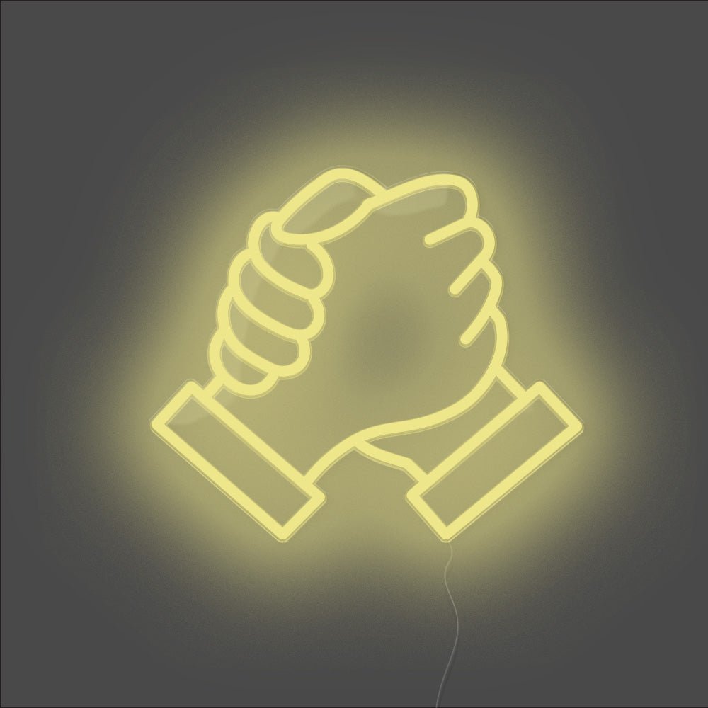 Brotherhood Handshake Neon Sign - Unrivaled Neon - Lemon Yellow #color_lemon yellow