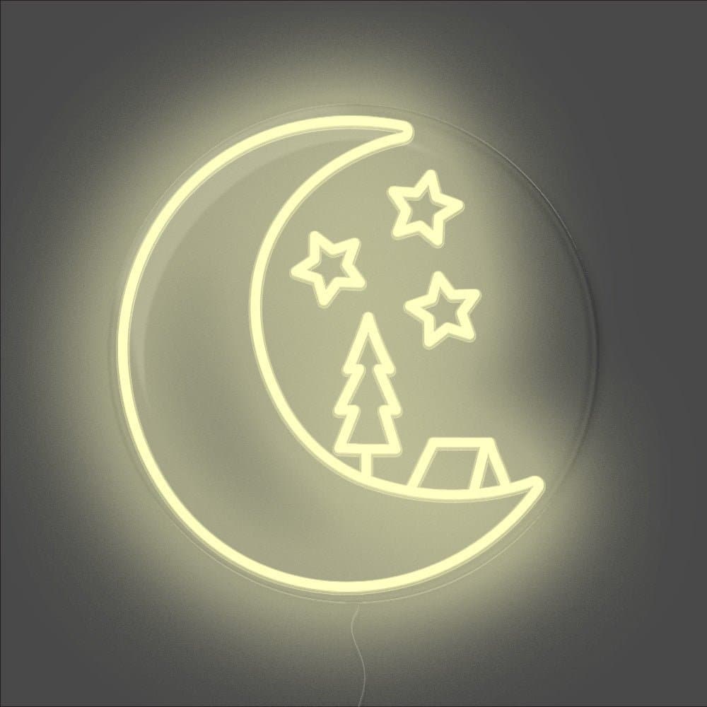 Camping On The Moon Neon Sign - Unrivaled Neon - Warm White #color_warm white