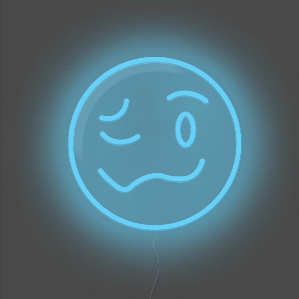 Drunk Emoji Neon Sign - Unrivaled Neon - Light Blue #color_light blue