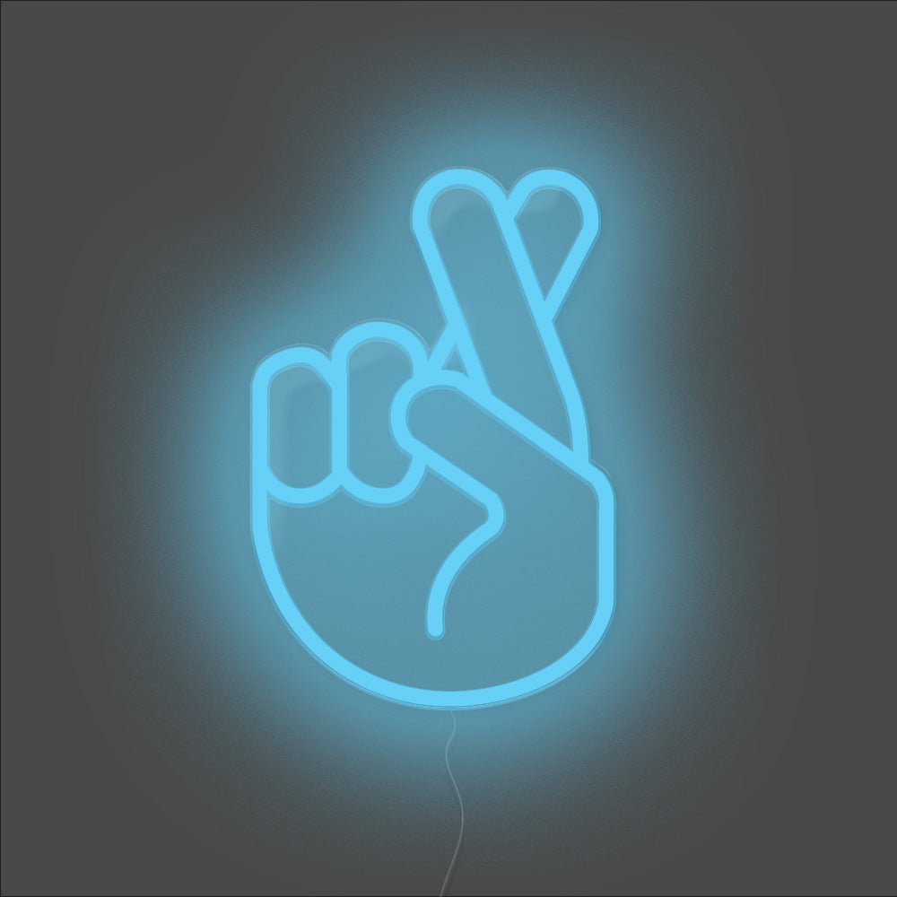 Fingers Crossed Neon Sign - Unrivaled Neon - Light Blue #color_light blue