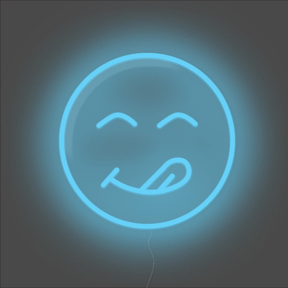 Food Savouring Emoji Neon Sign - Unrivaled Neon - Light Blue #color_light blue