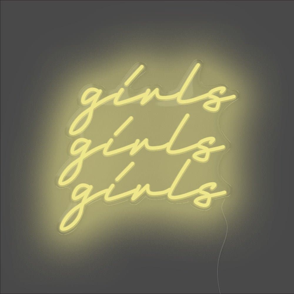 Girls Girls Girls Neon Sign - Unrivaled Neon - Lemon Yellow #color_lemon yellow