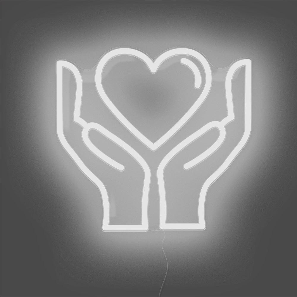 Hands Holding Heart Neon Sign - Unrivaled Neon - White #color_white