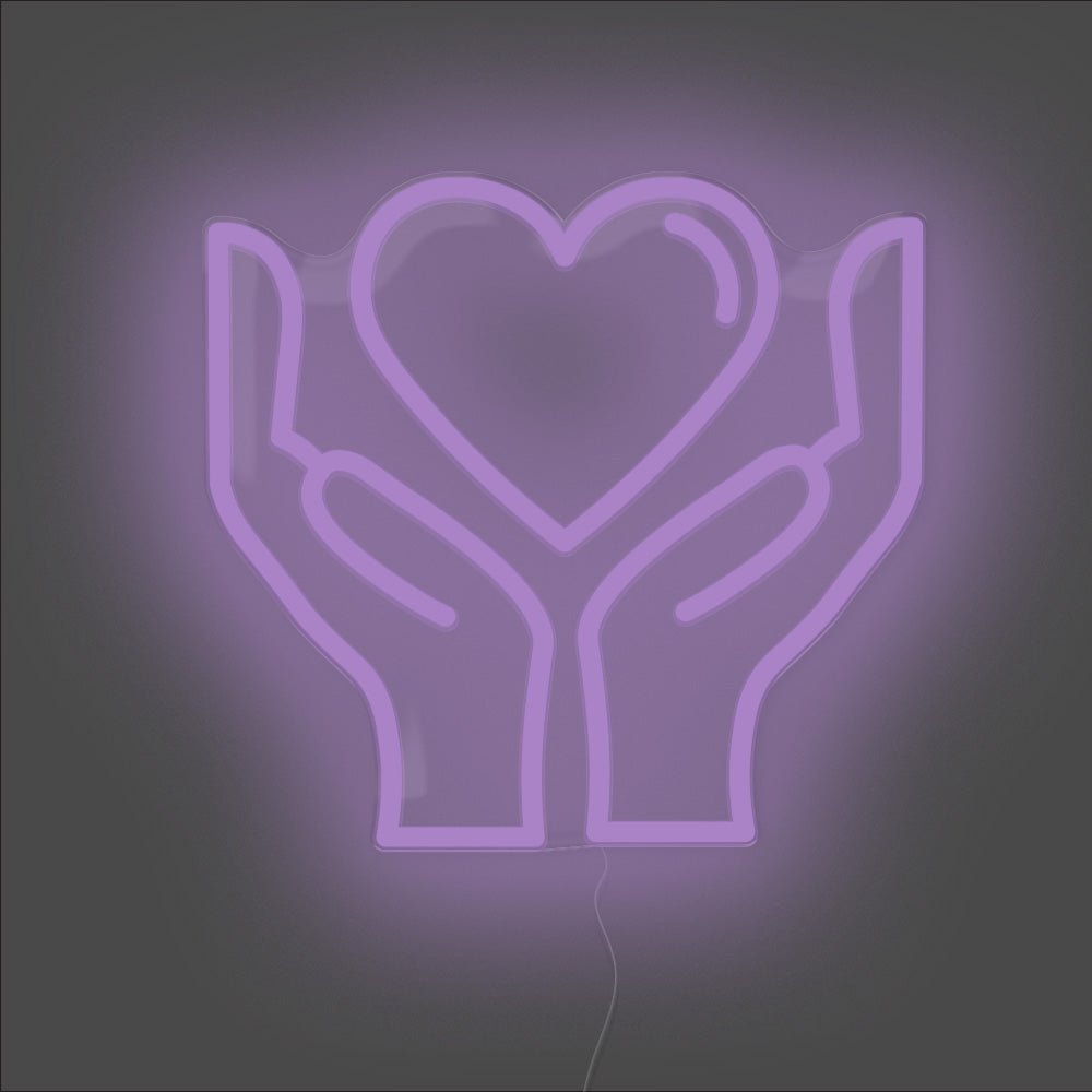 Hands Holding Heart Neon Sign - Unrivaled Neon - Purple #color_purple