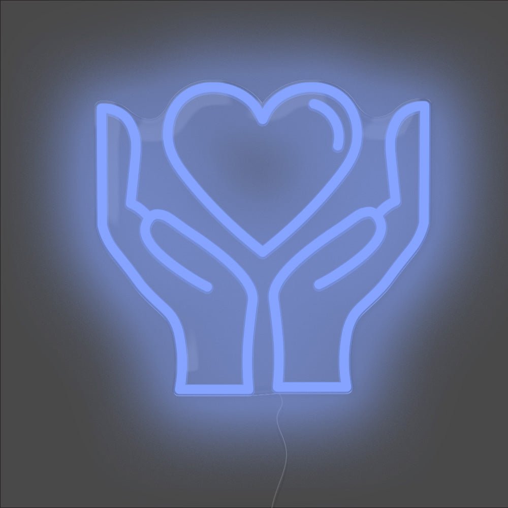 Hands Holding Heart Neon Sign - Unrivaled Neon - Blue #color_blue