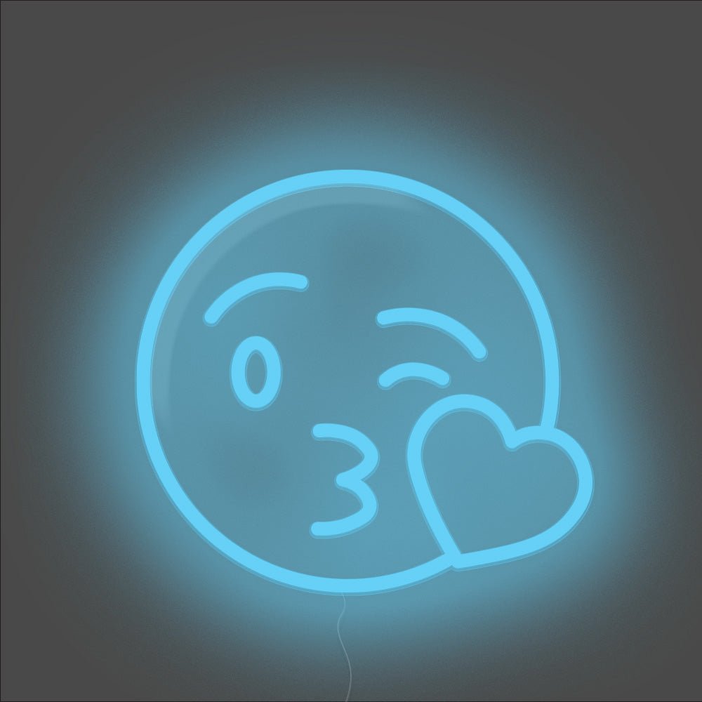 Kiss Emoji Neon Sign - Unrivaled Neon - Light Blue #color_light blue