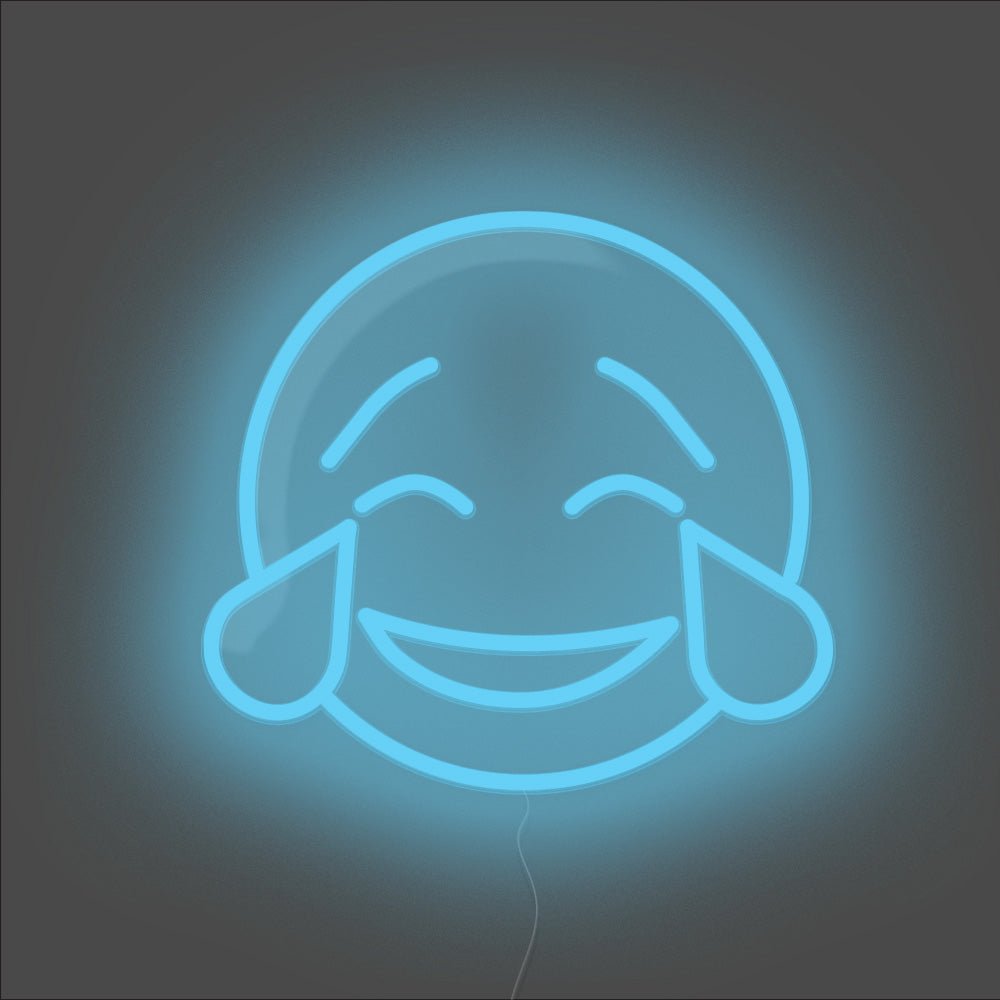Laughing Tears Emoji Neon Sign - Unrivaled Neon - Light Blue #color_light blue