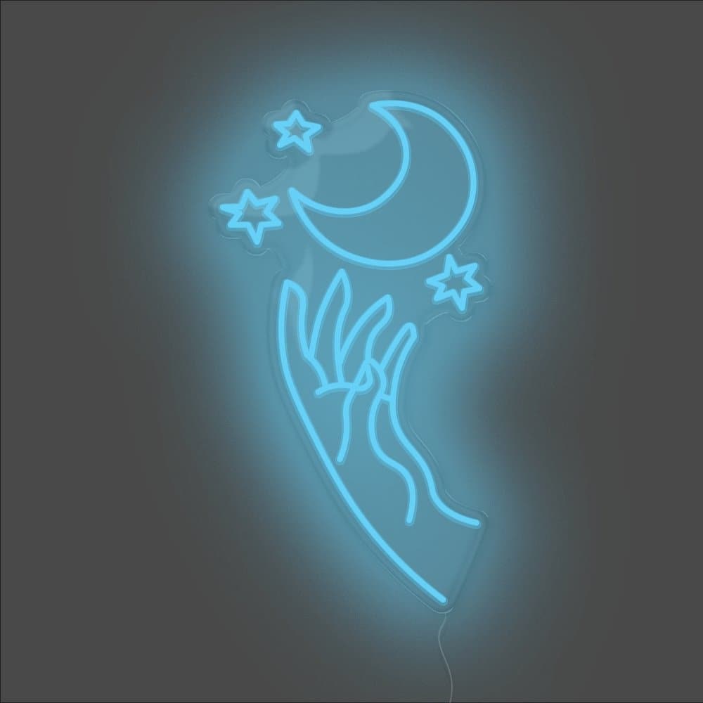 Moon Hand Neon Sign - Unrivaled Neon - Light Blue #color_light blue