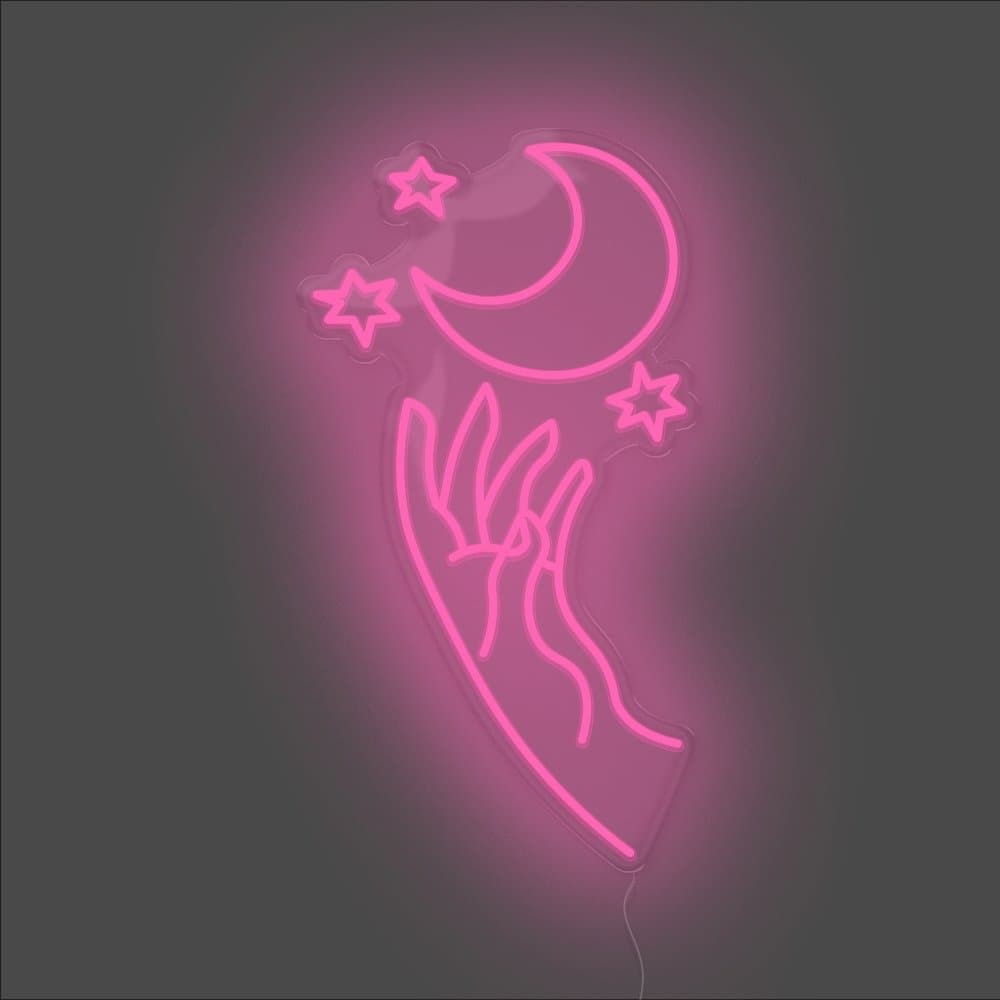 Moon Hand Neon Sign - Unrivaled Neon - Pink #color_pink