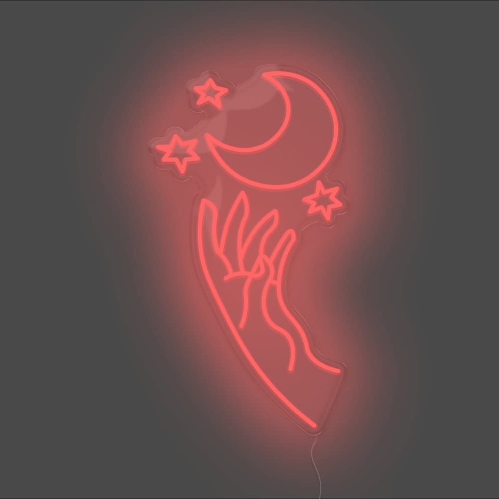 Moon Hand Neon Sign - Unrivaled Neon - Red #color_red
