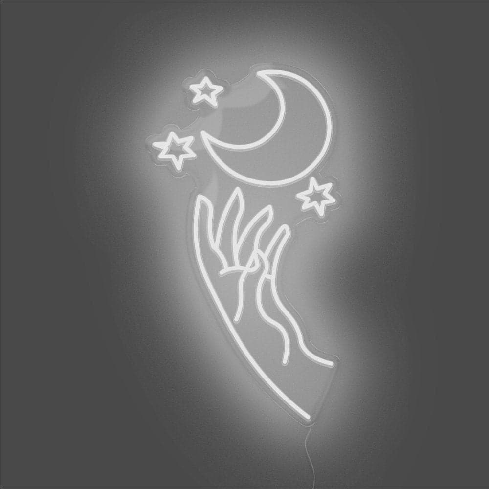 Moon Hand Neon Sign - Unrivaled Neon - White #color_white