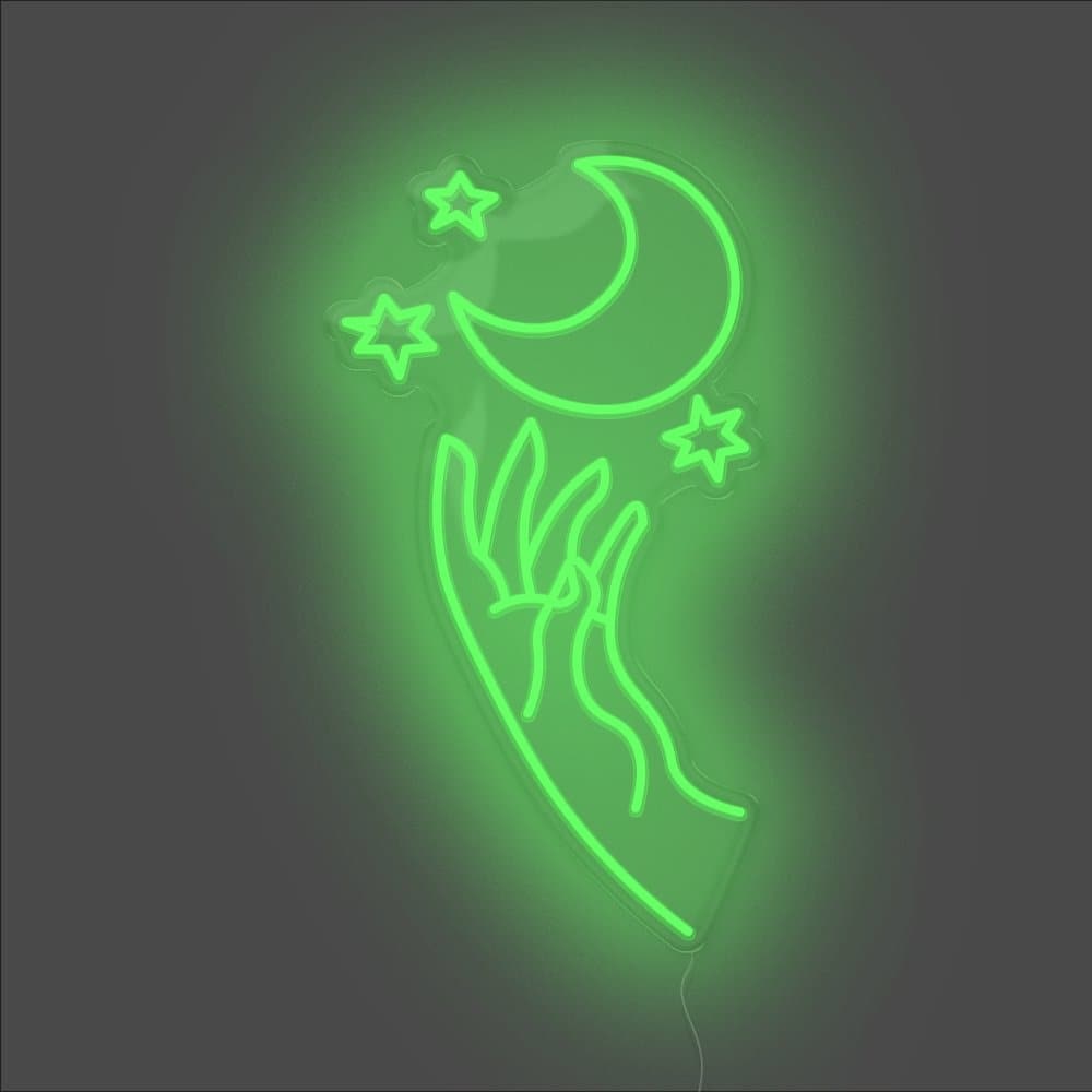 Moon Hand Neon Sign - Unrivaled Neon - Green #color_green