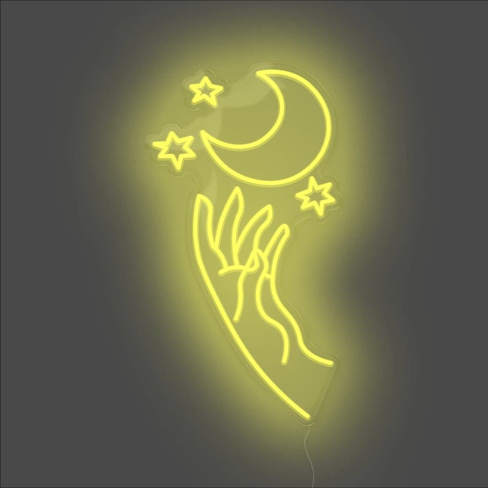 Moon Hand Neon Sign - Unrivaled Neon - Yellow #color_yellow