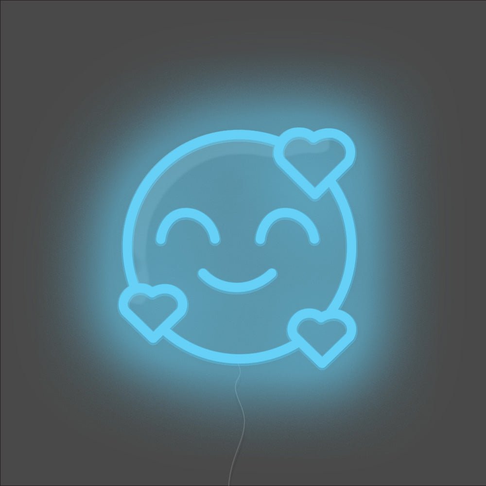 Smiling Face With Hearts Emoji Neon Sign - Unrivaled Neon - Light Blue #color_light blue