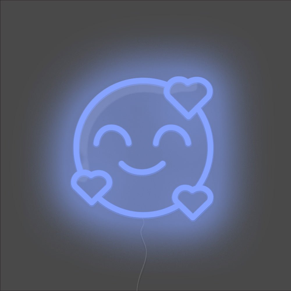 Smiling Face With Hearts Emoji Neon Sign - Unrivaled Neon - Blue #color_blue