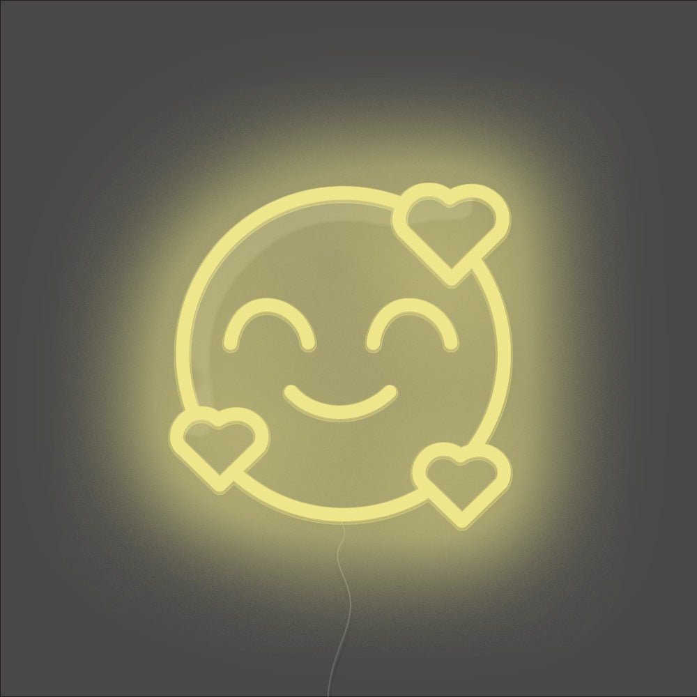 Smiling Face With Hearts Emoji Neon Sign - Unrivaled Neon - Lemon Yellow #color_lemon yellow