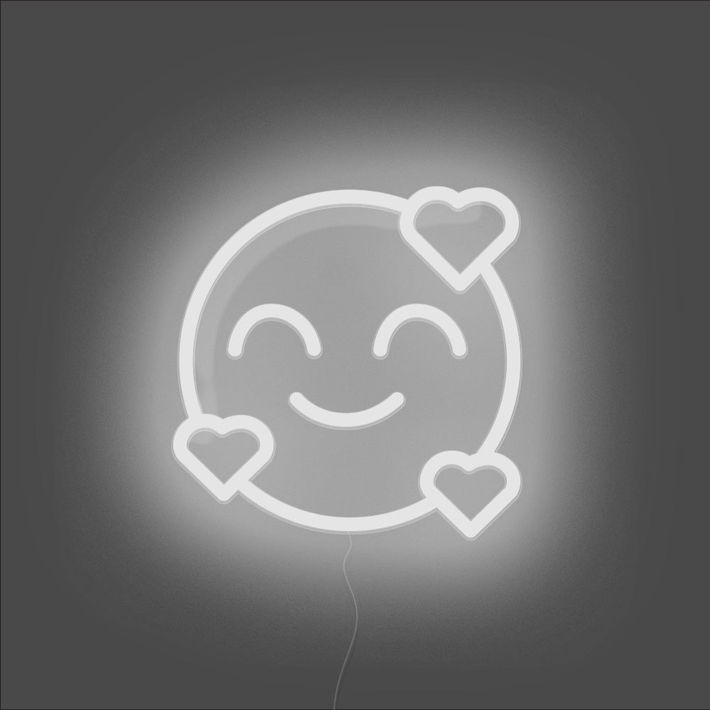 Smiling Face With Hearts Emoji Neon Sign - Unrivaled Neon - White #color_white