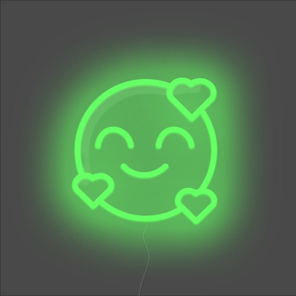 Smiling Face With Hearts Emoji Neon Sign - Unrivaled Neon - Green #color_green