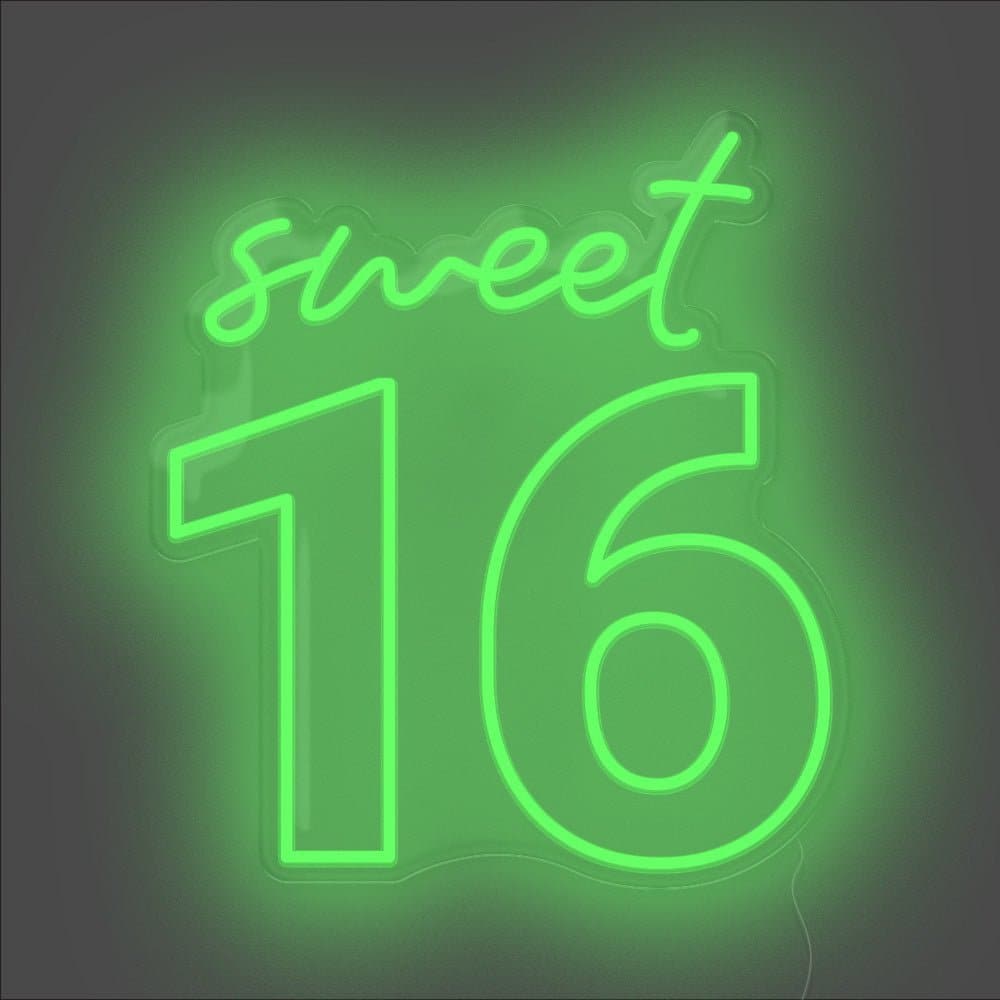 Sweet 16 Neon Sign - Unrivaled Neon - Green #color_green