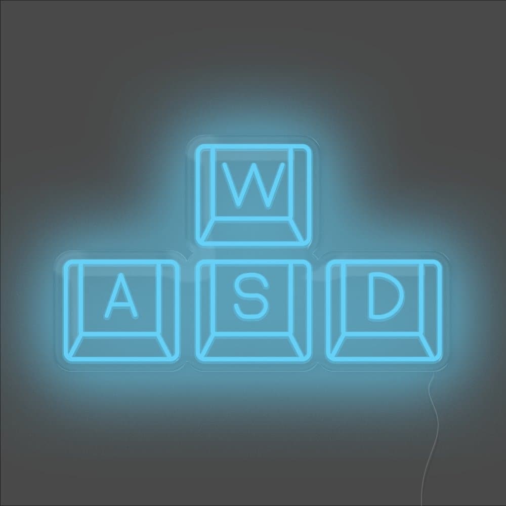 WASD Keyboard Neon Sign - Unrivaled Neon - Light Blue #color_light blue