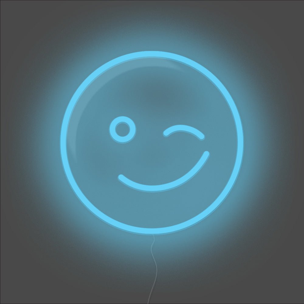 Wink Emoji Neon Sign - Unrivaled Neon - Light Blue #color_light blue