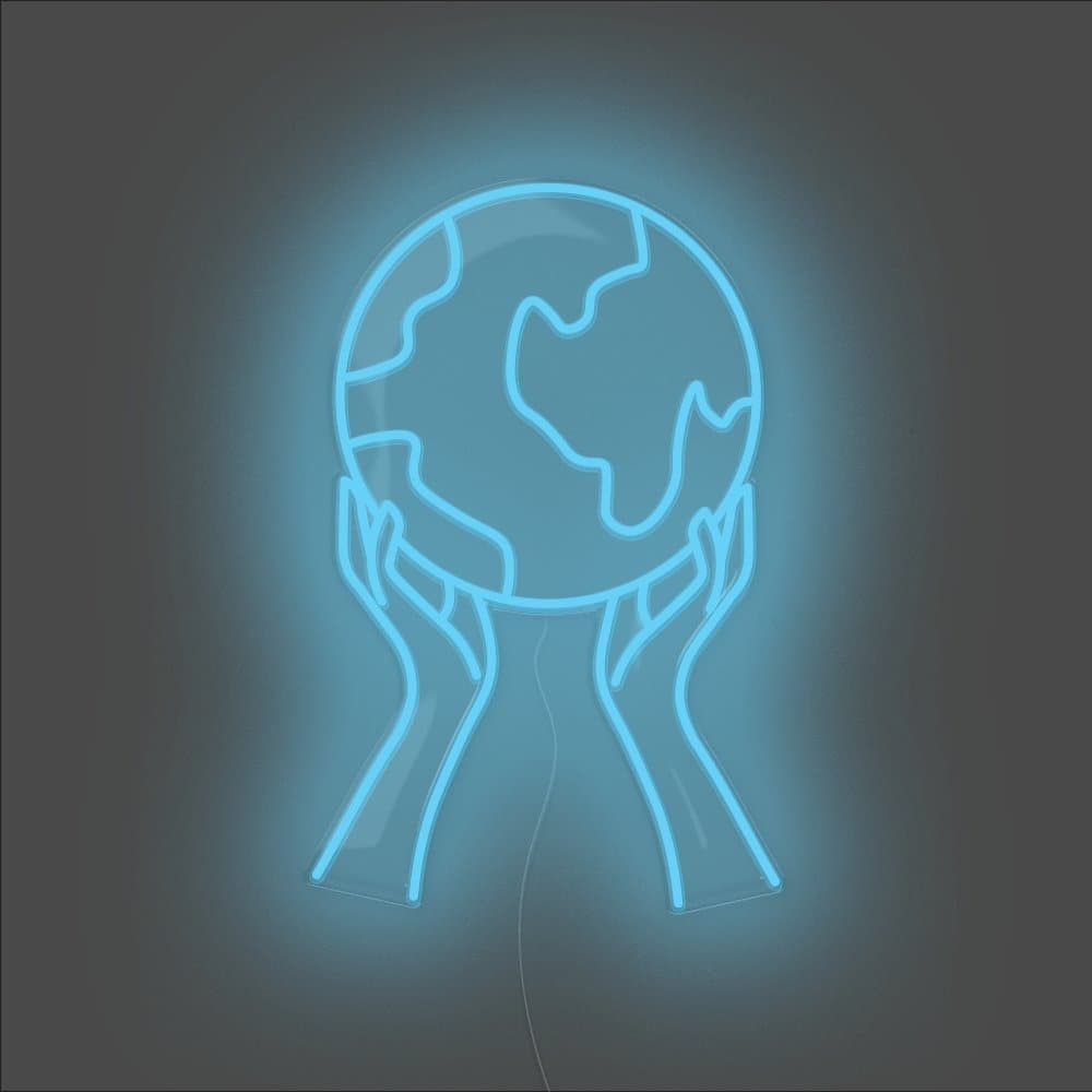 World In Your Hands Neon Sign - Unrivaled Neon - Light Blue #color_light blue