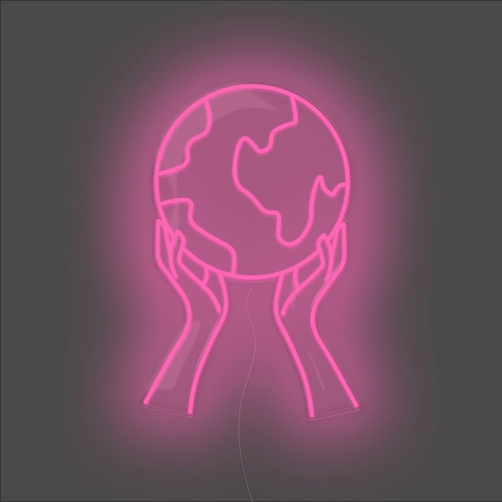 World In Your Hands Neon Sign - Unrivaled Neon - Pink #color_pink
